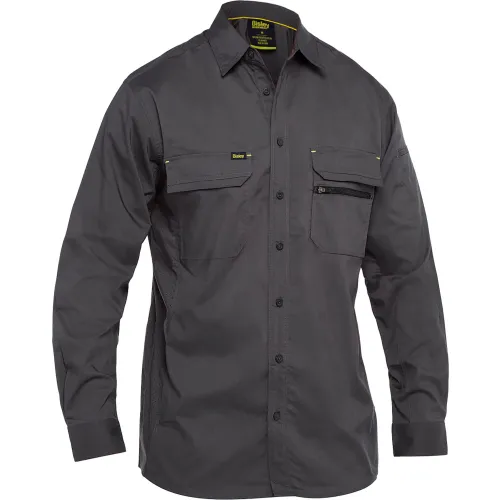 Bisley® Men's Long Sleeve Ripstop Work Shirt with X-Airflow™ Ventilation, 2XL, Gray