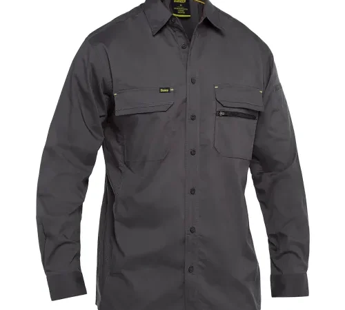 Bisley® Men's Long Sleeve Ripstop Work Shirt with X-Airflow™ Ventilation, M, Gray
