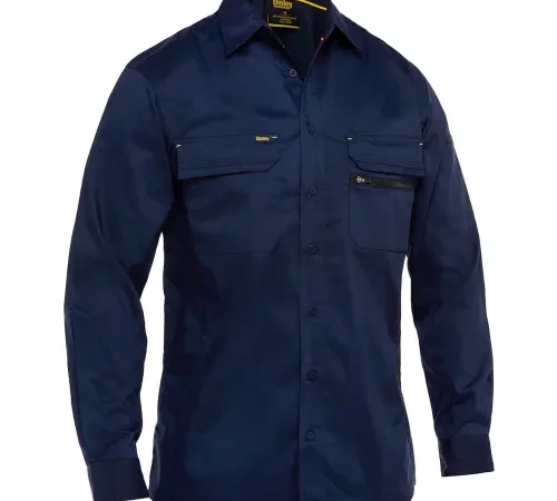 Bisley® Men's Long Sleeve Ripstop Work Shirt with X-Airflow™ Ventilation, L, Navy