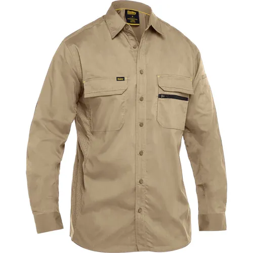 Bisley® Men's Long Sleeve Ripstop Work Shirt with X-Airflow™ Ventilation, 3XL, Tan