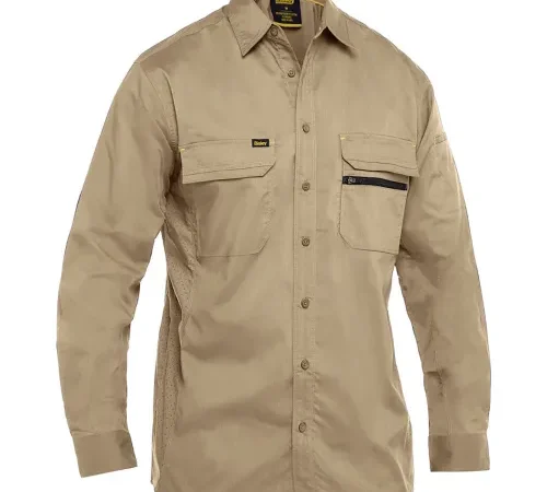 Bisley® Men's Long Sleeve Ripstop Work Shirt with X-Airflow™ Ventilation, S, Tan