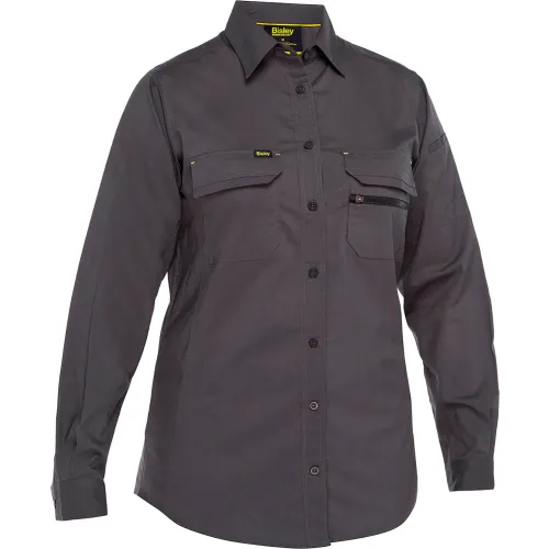 Bisley® Women's Long Sleeve Ripstop Work Shirt with X-Airflow™ Ventilation, 2XL, Gray