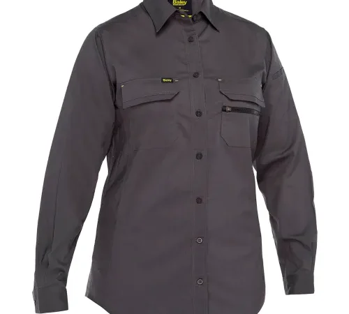 Bisley® Women's Long Sleeve Ripstop Work Shirt with X-Airflow™ Ventilation, 2XL, Navy