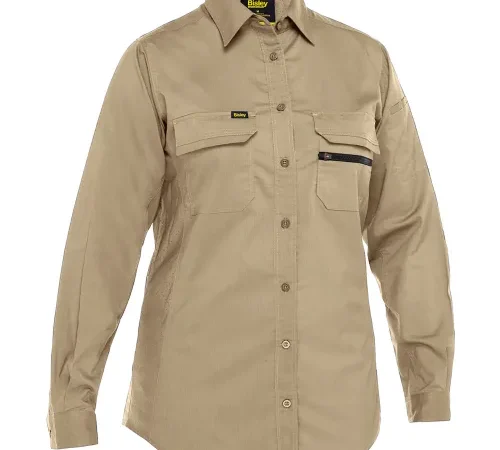 Bisley® Women's Long Sleeve Ripstop Work Shirt with X-Airflow™ Ventilation, M, Tan