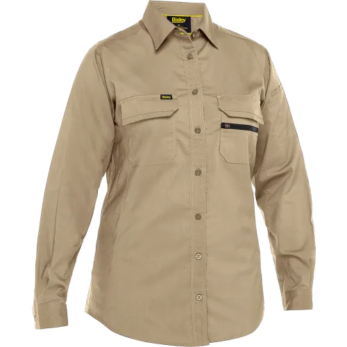 Bisley® Women's Long Sleeve Ripstop Work Shirt with X-Airflow™ Ventilation, M, Tan