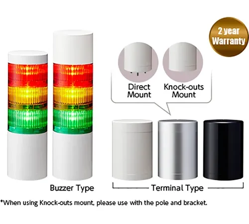 Patlite® LR7 LED 3-Tier Signal Tower Light, Flashing/Buzzer, 24V, Red/Amber/Green