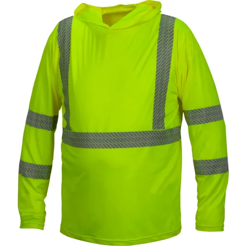 Pyramex® RLPH1 Long Sleeve Pullover Hoodie with UV Protection, Class 3, 2XL, Hi-Vis Lime