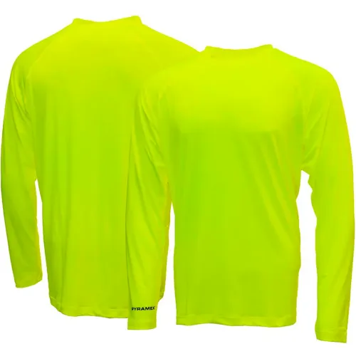 Pyramex® RLP1NS Long Sleeve Pullover T-Shirt with UV Protection, XL, Hi-Vis Lime - Pkg Qty 5