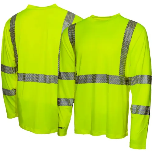 Pyramex® RLP1 Long Sleeve Pullover T-Shirt with UV Protection, Class 3, M, Hi-Vis Lime - Pkg Qty 5