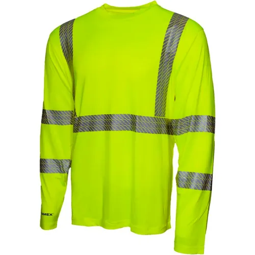 Pyramex® RLP1 Long Sleeve Pullover T-Shirt with UV Protection, Class 3, M, Hi-Vis Lime - Pkg Qty 5 - Image 2