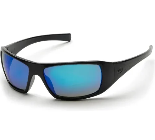 Goliath" Safety Glasses Ice Blue Mirror Lens , Black Frame - Pkg Qty 12