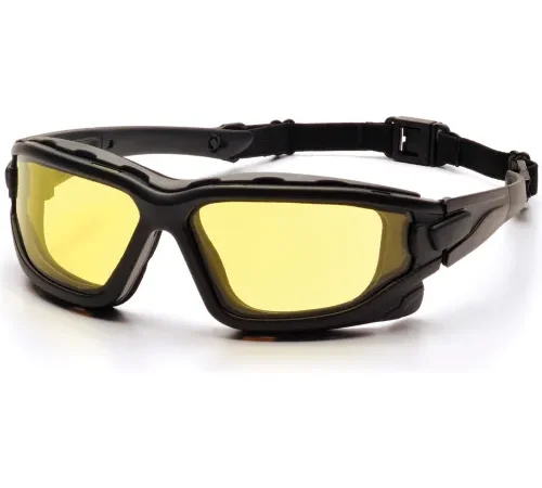 I-Force" Safety Glasses Amber Anti-Fog Lens , Black Temples/Strap - Pkg Qty 12
