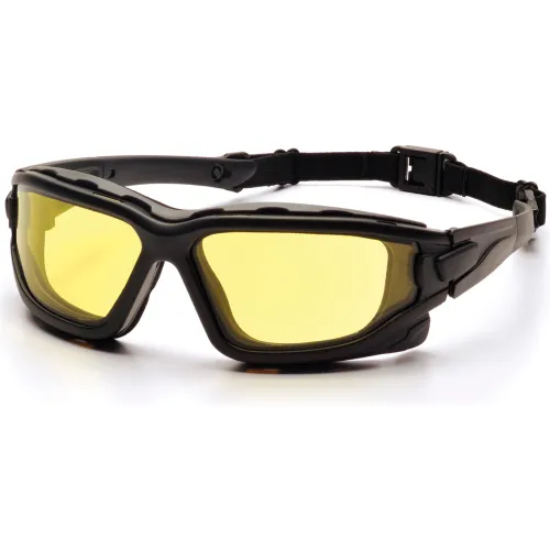 I-Force" Safety Glasses Amber Anti-Fog Lens , Black Temples/Strap - Pkg Qty 12