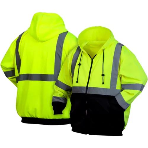 Pyramex® RSZH32 Long Sleeve Zipper Sweatshirt with Black Bottom , Class 3, L, Hi-Vis Lime