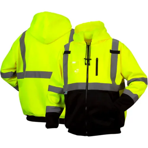 Pyramex® RSZH33 Premium Long Sleeve Zipper Sweatshirt, Class 3, 2XL, Hi-Vis Lime