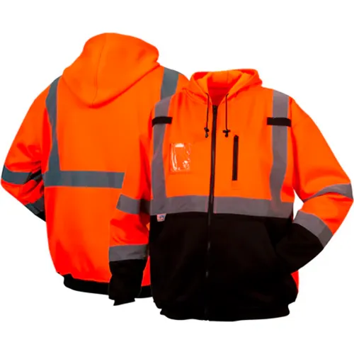 Pyramex® RSZH33 Premium Long Sleeve Zipper Sweatshirt, Class 3, M, Hi-Vis Orange
