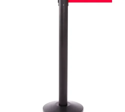 Queue Solutions QueuePro 300 Retractable Belt Barrier, 40" Black Post, 16' Red Belt - Pkg Qty 2