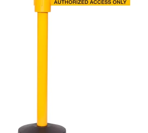 Queue Solutions SafetyPro 335 Authorized Access Only Belt Barrier, 40" Post, 35' Yellow/Blk - Pkg Qty 2