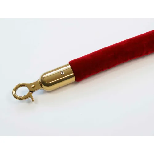 Queueway Velour Rope Red 8' With Polished Brass Rope Ends Economy Line