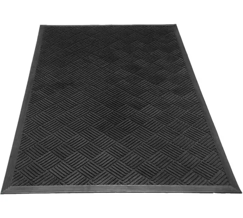 Rubber-Cal "Dura-Scraper Checkered" Commercial Entrance Mat - 3/8" x 3' x 5' - Black Rubber Doormats