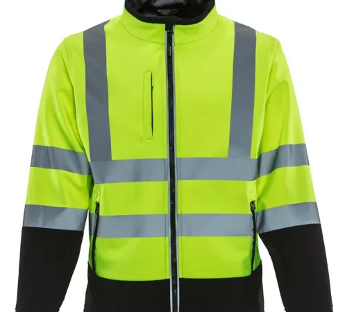 RefrigiWear® Men's HiVis Softshell Insulated Jacket, Small, Black/Lime