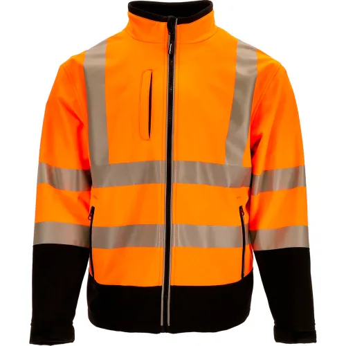 RefrigiWear® Men's HiVis Softshell Insulated Jacket, 2XL, Black/Orange