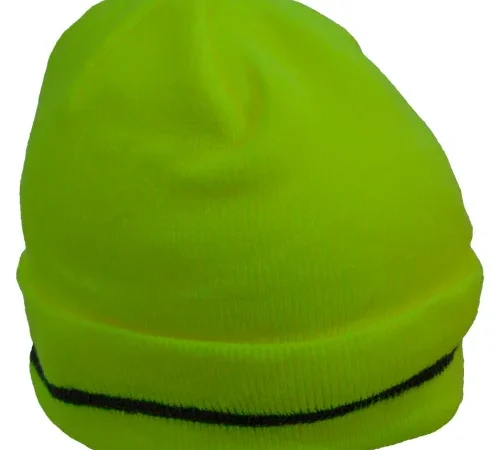 Petra Roc Hi-Visibility Safety Beanie Hat with Reflective Woven Stripe, Lime, One Size