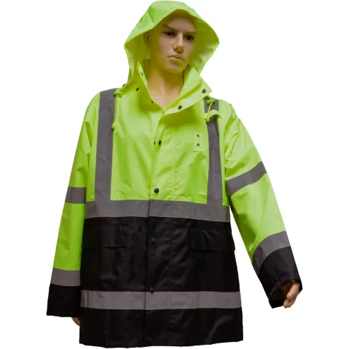 Petra Roc Rain Parka Jacket, ANSI Class 3, 300D Oxford/PU Coating, Lime/Black, L