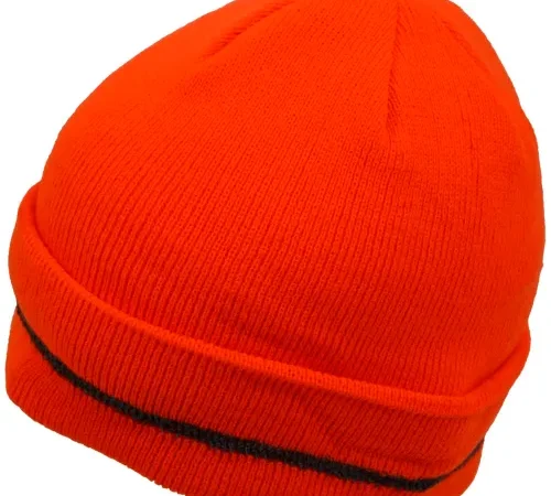 Petra Roc Hi-Visibility Safety Beanie Hat with Reflective Woven Stripe, Orange, One Size