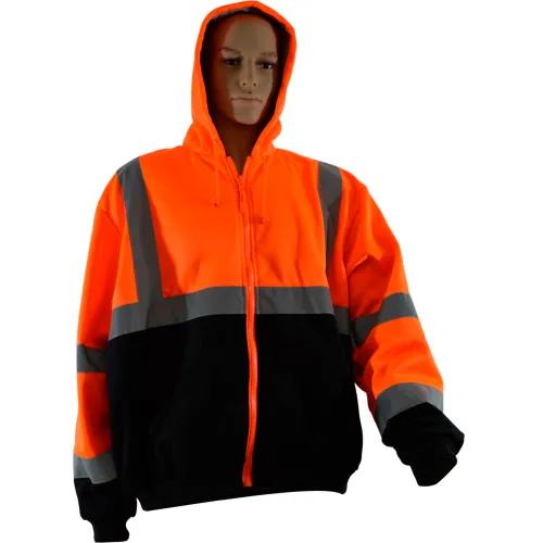 Petra Roc Hooded Sweatshirt W/Liner, ANSI Class 3, 2 Slash Pockets, Polar Fleece, Orange/Black, XL
