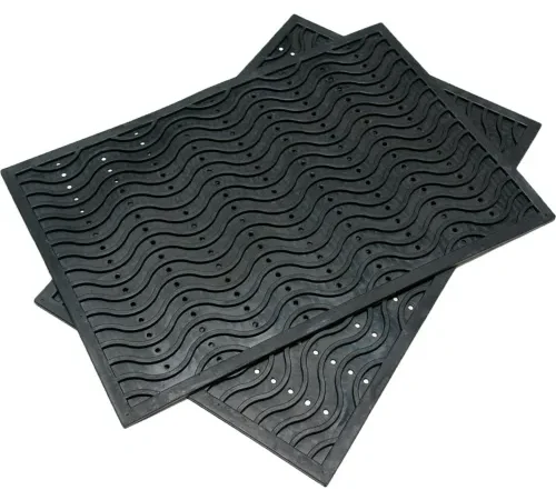 Rubber-Cal "Dura-Scraper Wave" Commercial Entrance Mat - 3/8" x 24" x 36" - Black Rubber Doormats