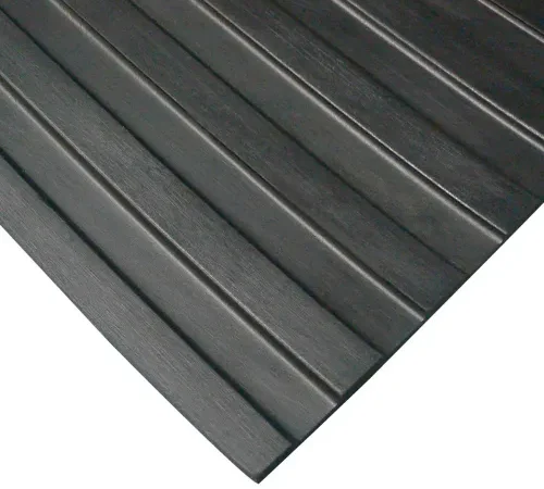 Rubber-Cal "Wide-Rib" Corrugated Rubber Floor Mat - 1/8 in x 3 ft x 4 ft - Black Rubber Roll