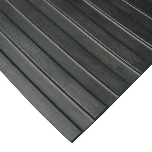 Rubber-Cal "Wide-Rib" Corrugated Rubber Floor Mat - 1/8 in x 3 ft x 15 ft - Black Rubber Roll