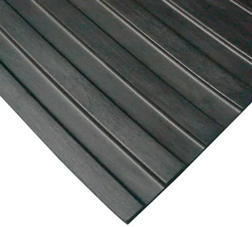 Rubber-Cal "Wide-Rib" Corrugated Rubber Floor Mat - 1/8 in x 4 ft x 4 ft - Black Rubber Roll