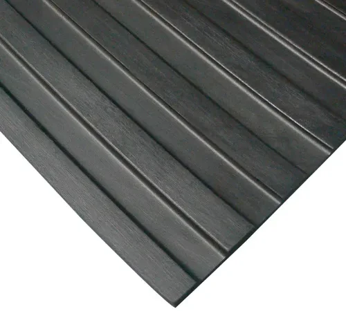 Rubber-Cal "Wide-Rib" Corrugated Rubber Floor Mat - 1/8 in x 4 ft x 8 ft - Black Rubber Roll
