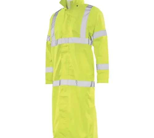 ERB® S163 ANSI Class 3 Long Raincoat, 3XL, Hi-Viz Lime
