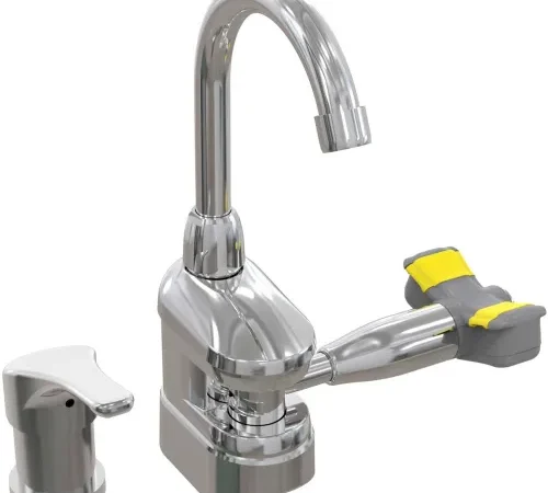 Bradley Deck-Mount Swing-Activated Faucet/Eyewash Unit, Mixed Faucet, Right Hand