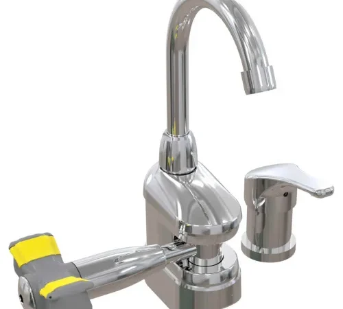Bradley Deck-Mount Swing-Activated Faucet/Eyewash Unit, Mixed Faucet, Left Hand