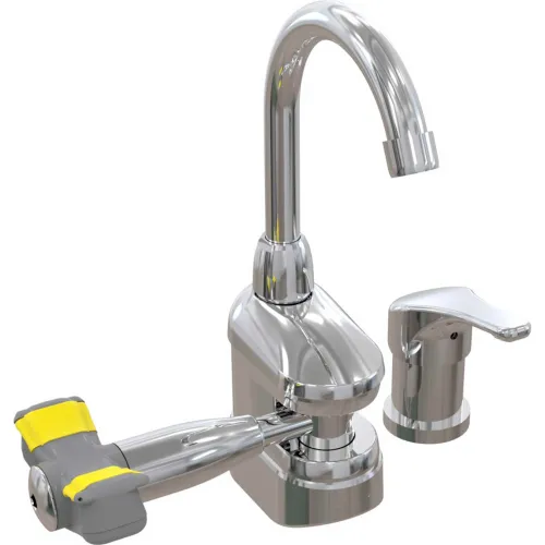 Bradley Deck-Mount Swing-Activated Faucet/Eyewash Unit, Mixed Faucet, Left Hand