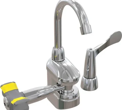 Bradley Deck-Mount Swing-Activated Faucet/Eyewash Unit, Tempered Faucet, Left Hand