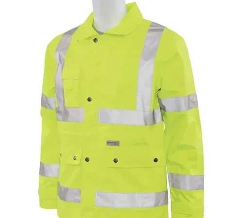 ERB® S371 ANSI Class 3 Raincoat, XL, Hi-Viz Lime