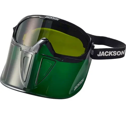 Jackson Safety® GPL500 Safety Goggle with Flip Face Guard, Anti-Fog, Green Lens, Black Strap