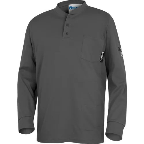 Oberon™ Men's Lightweight Long Sleeve Flame Resistant Henley Shirt, 4XL, Grey