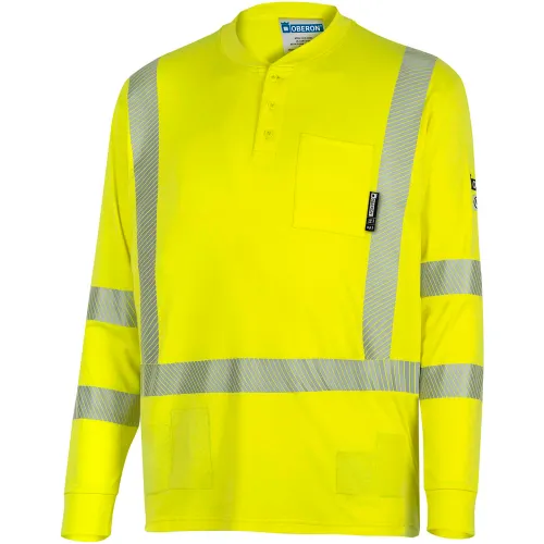 Oberon™ Men's Cotton Flame Resistant Henley Shirt, L, HI-Vis Yellow