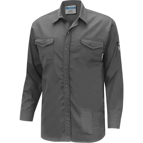 Oberon™ Men's Flame Resistant Button-Up Safety Shirt, Cotton/Nylon, S, Gray