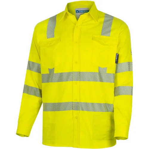 Oberon™ Men's Flame Resistant Button-Up Safety Shirt, Cotton/Nylon, 4XL, Hi-Vis Yellow