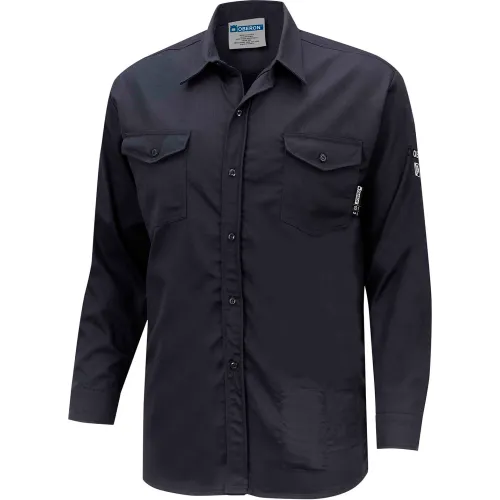Oberon™ Men's Flame Resistant Button-Up Safety Shirt, Cotton/Nylon, 2XL, Navy Blue