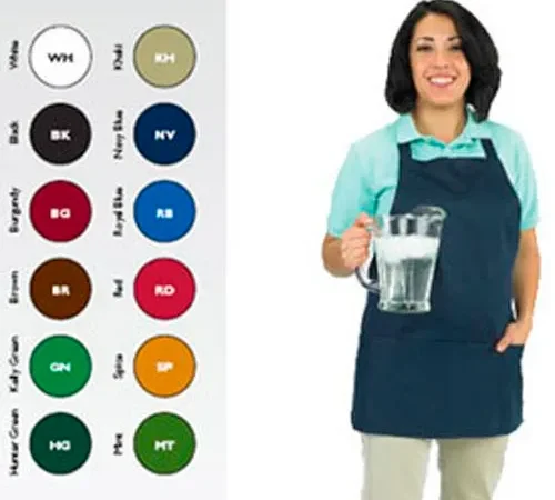 Front Of The House Bib Apron, 27X25, 3 Comp Front Pocket, Red