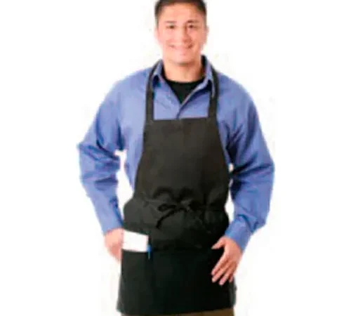 Chef Revival Bib Apron, 28X27, 3 Lower Pockets, Black