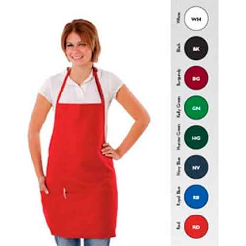 Bib Apron, 28X27, Three Pockets, Adjustable Neckband, Kelly Green